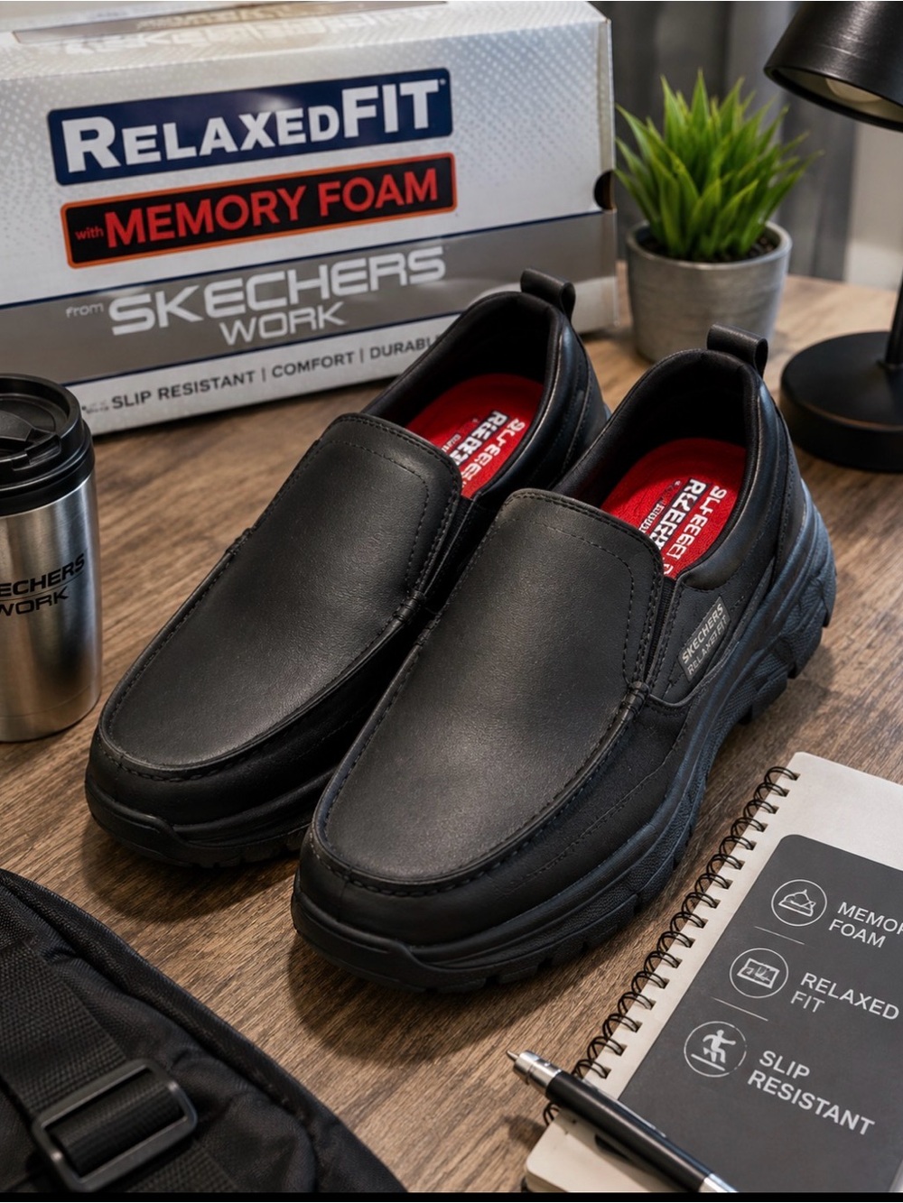 Skechers Work Men’s Relaxed Fit Memory Foam Slip Resistant Black Shoes